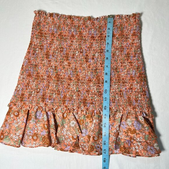 NWT Veronica Beard Melodie Floral Mini Skirt Coral Smocked Ruffle Size 4 - Picture 11 of 16